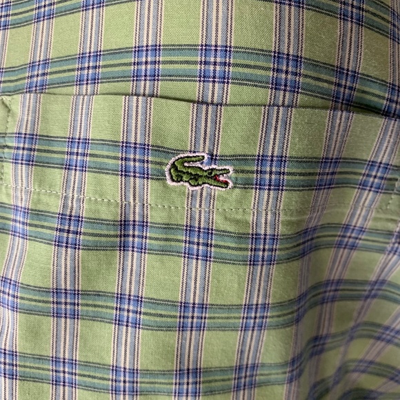 FINAL $ MENS LACOSTE GREEN/BLUE PLAID BUTTON UP - Picture 4 of 8